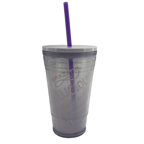Starbucks Tumbler Plastic w/ Lid & Straw Venti Acrylic 2012 Cold Cup Slogan 16oz - Picture 2 of 12